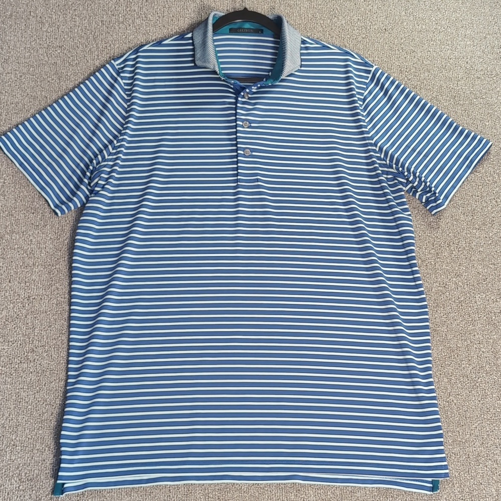 Greyson Clothiers Performance Blue Striped Polo Size Large Woven Spread Collar